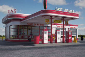 model and render 3d filling station and oil station projects