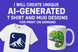 create unique ai generated t shirt and mug designs for print on demand