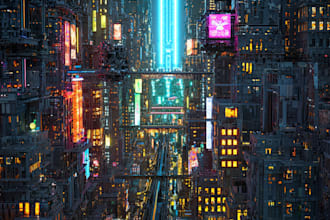 create a illustration of futuristic cyberpunk city
