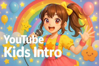 create a custom youtube kids intro and content with female voice and anime style