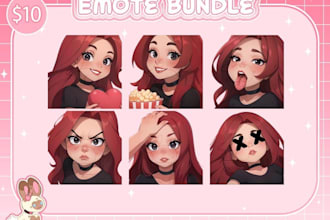 custom twitch emotes in chibi, anime, or cartoon style for streamers and vtuber