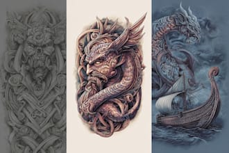 stunning custom tattoo design, viking, nordic and celtic styles
