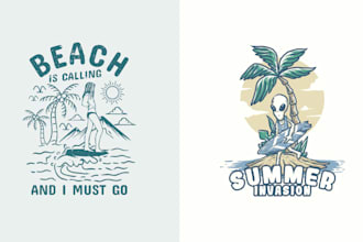 design retro hand drawn outdoor adventure summer beach logo