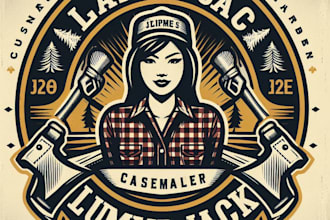 design high quality lumberjack axes mascot logo with t shirt design