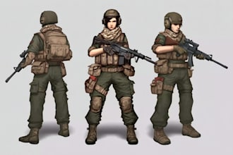 draw 2d game art military character design