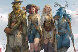 draw a fantasy dnd party character illustration