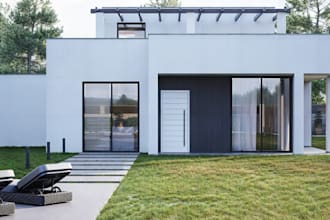 restyle modern villa exterior, urban home render, outdoor living,pergola rooftop