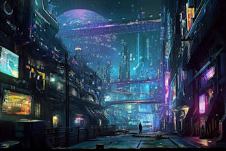 create a cyberpunk futuristic city illustration