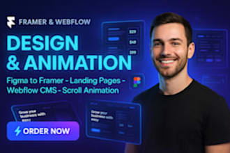 design and develop stunning framer or wix websites with smooth animations