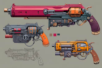 draw custom weapon gun art illustrations or concept