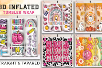 design 3d inflated tumbler wrap puffy sublimation png