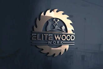 design wood, carpentry, and woodworking logo