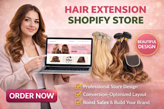 design hair extension shopify store, beauty website, wig store, hair website