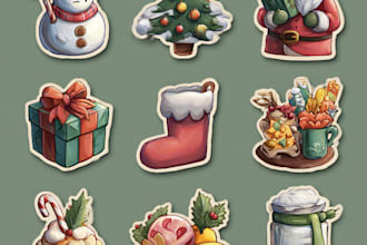 create flat line vector illustration for icons stickers website, christmas theme