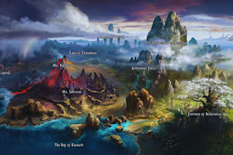 make fantasy world map, dnd map, game map, illustrated rpg cartography art