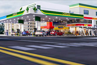 redesign 3d convenience store,gas bar,servo, service station,petrol station,rend