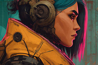 do illustration retrowave cyberpunk synthwave with my style