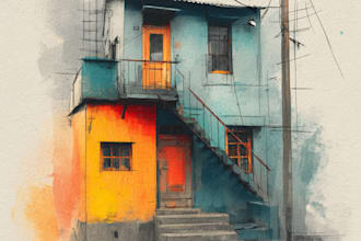 draw watercolor house portraits and building illustration