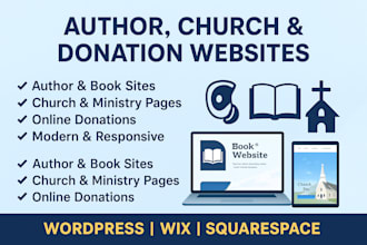 design author website, church ministry site, christian donation, charity website