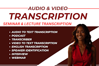 do english transcription for seminar and lecture transcript your audio text