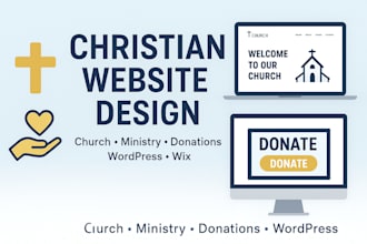 create christian ministry website, church donation site on wordpress or wix