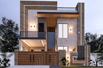 rebuild 3d modern contemporary house,2d layout, elevation,landsccape, cgi render