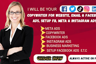 copywriter for website, email, facebook ads,  setup fb, meta and instagram ads