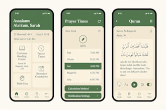develop islamic app, prayer time app, quran app, dua app, mosque finder app