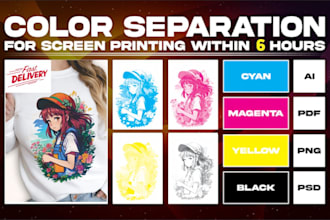 do color separation for screen printing cmyk, spot, simulation within 6 hours