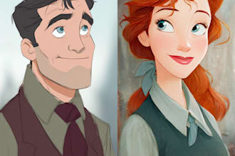 draw cartoon portrait in disney cartoon illustration