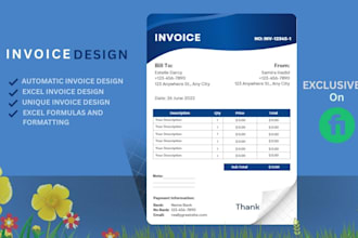 design a professsional invoice design templates in microsoft excel and word