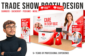 do trade show booth design, exhibition banner, backdrop and booth graphics