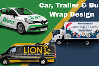 design professional car wrap, trailer wrap, bus wrap, boat wrap, and racing car