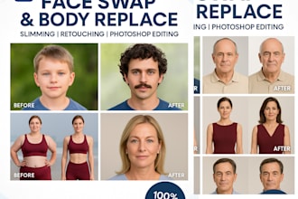 photoshop face swap, body replace, face retouching, slimming edit