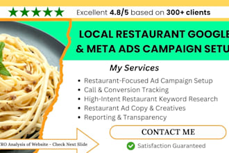create restaurant google ads, restaurant facebook ads, food business
