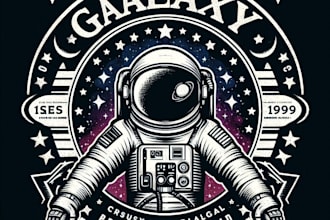 design high quality galaxy astronaut mascot logo with t shirt design