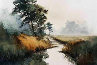 paint realistic landscape watercolor painting illustration