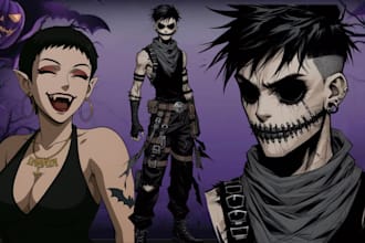 create halloween illustrations, fantasy horror characters, cowboy, tatoo design