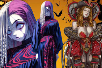 design halloween characters, horror poster, dark goth flyer in comic style