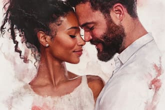 illustrate romantic cute couple portrait