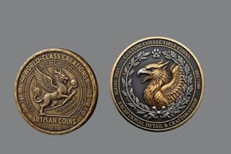 sculpt printable 3d coin model, medallion 3d model, jewelry design 3d coin logo