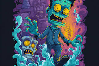 amazing retro horror cartoon illustration your tshirt design