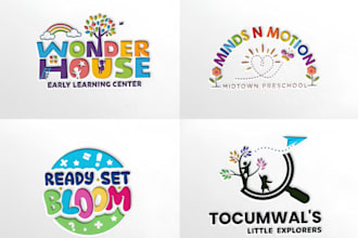 design unique childcare, kinder care, kids house, learning and education logo