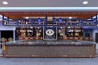 renovate 3d commercial space, beach lounge, restaurant counter, beverage,cgi bar