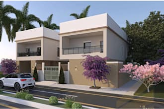 redesign 3d home exterior, brick house, garden design, street layout, car pack