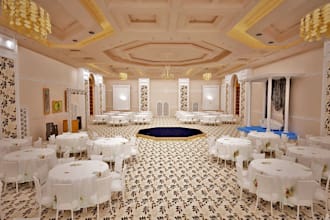 decorate event hall, wedding space banquet 3d render hotel, stage design, center