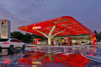 do 3d architectural design for gas stations,ev stations,and commercial space,skp