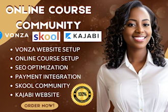 build vonza website, setup online course platform, kajabi skool online community