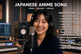 write japanese anime lyrics for your song, game or character