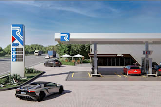 restyle 3d petrol station,convenience store,auto hub,auto plazafood court render